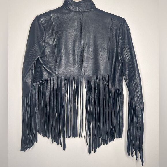 Topshop X Kate Moss Fringe leather Moto Jacket - Picture 8 of 9